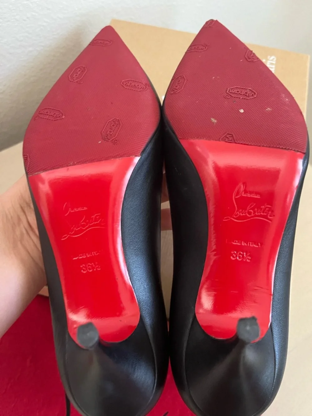 Christian Louboutin Black Pointed Toe Leather Pumps